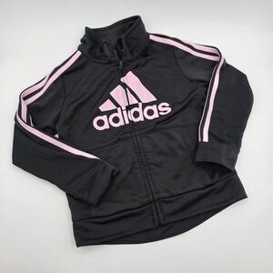 Adidas Girls Black Pink Logo Track Jacket Full Zip 24M
